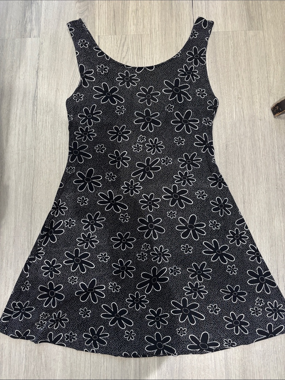 Black Floral Scoop Neck Mini Dress